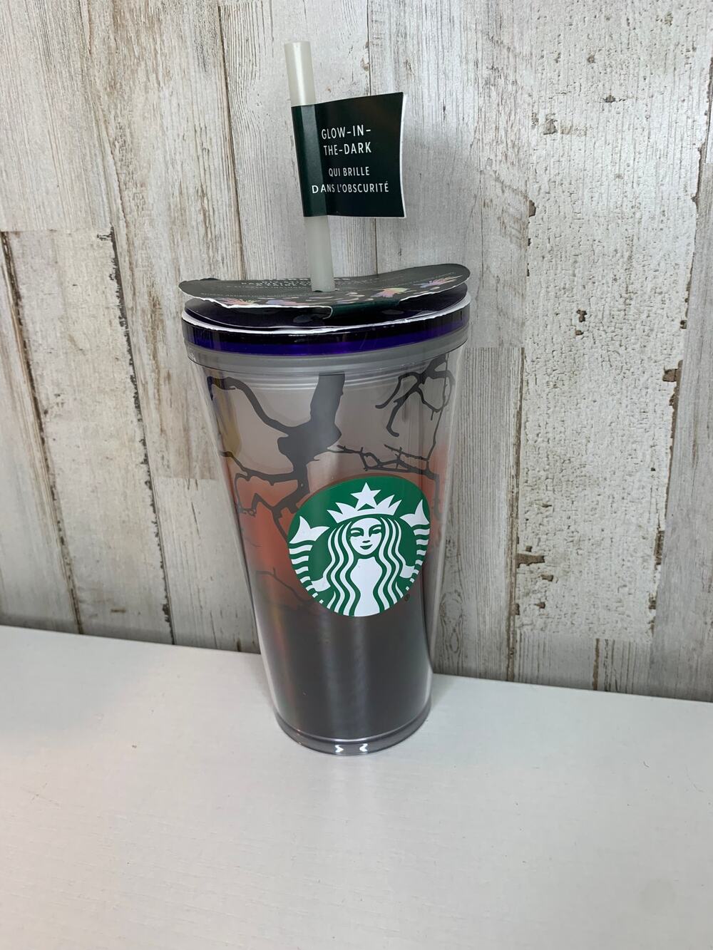 Starbucks Halloween Glow-in-the-Dark Cold Cup Tumbler 16 oz Orange/Black